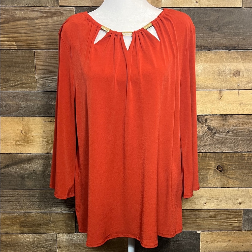 EST. 1946 Women's Rust/Burnt Orange Blouse Bell Sleeves Gold Accents Medium